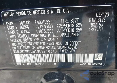 2020 Honda Hr-V 2Wd Sport z USA, uszkodzony, nr VIN 3CZRU5H19LM710340